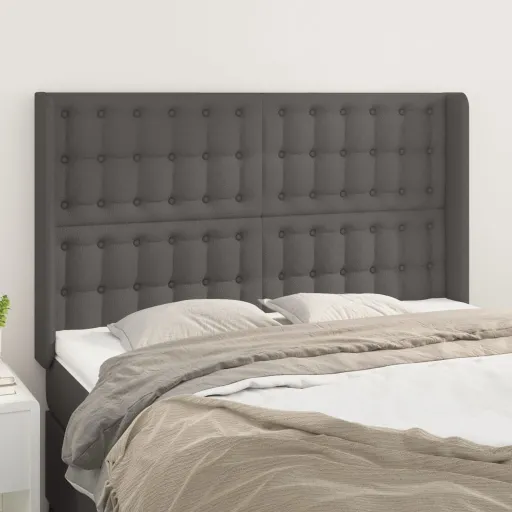 Cabecero Con Orejas Cuero Sintético Gris 147x16x118/128cm