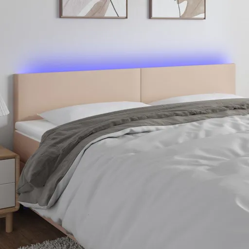 Cabecero Con LED Cuero Sintético Color Capuchino 180x5x78/88 cm