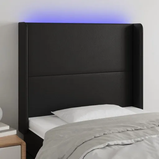 Cabecero Con LED Cuero Sintético Negro 83x16x118/128 cm