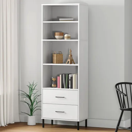Librería Con 2 Cajones OSLO Madera Maciza Blanco 60x35x180 cm