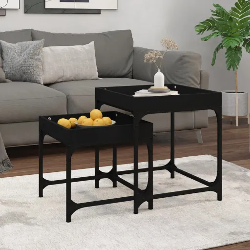 Mesitas Auxiliares 2 Uds Madera Contrachapada Negra