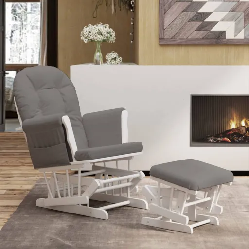 Sillón de Lactancia Con Taburete Tela Gris Oscuro