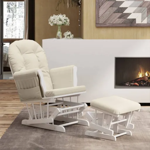 Sillón de Lactancia Con Taburete Tela Blanco Crema