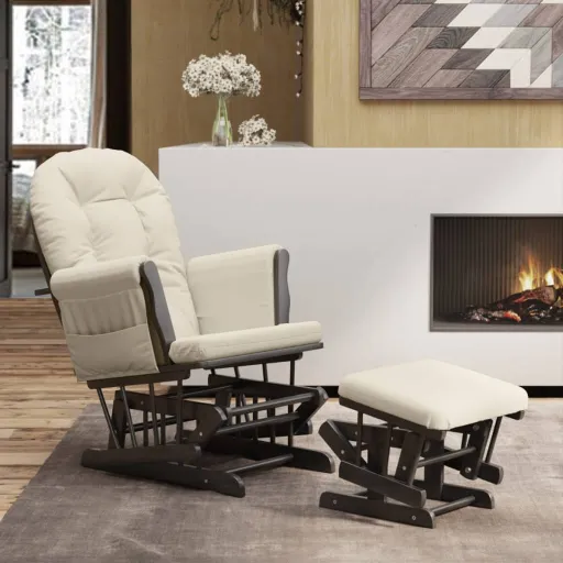 Sillón de Lactancia Con Taburete Tela Blanco Crema