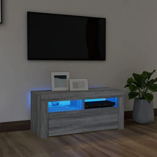 Mueble de TV Con Luces LED Gris Sonoma 90x35x40 cm