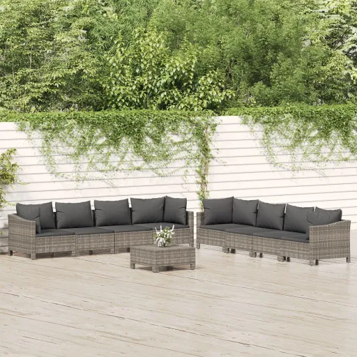 Set de Muebles de Jardín 9 Pzas y Cojines Ratán Sintético Gris