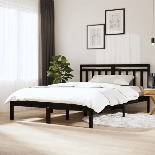 Estructura de Cama de Madera Maciza de Pino Negro 140x190 cm