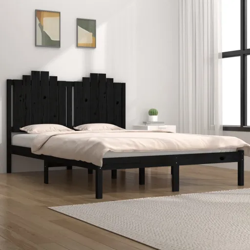 Estructura de Cama de Madera Maciza de Pino Negra 200x200 cm