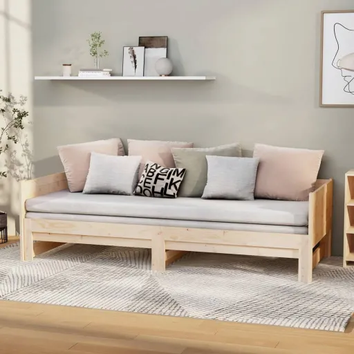 Sofá Cama Extraíble Madera Maciza de Pino 2x(90x190) cm