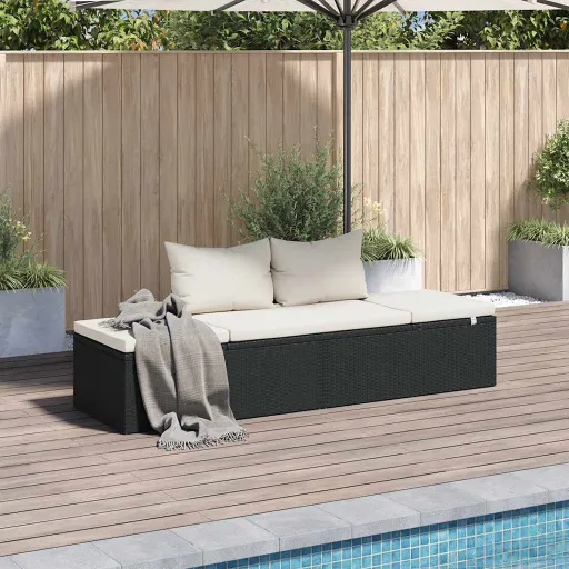 Cama de Jardín 195x60 cm Ratán Sintético Negro