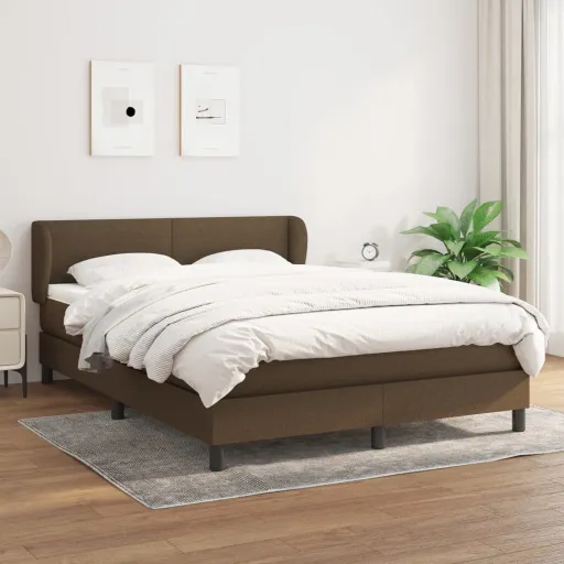 Cama Box Spring Con Colchón Tela Marrón Oscuro 140x200 cm