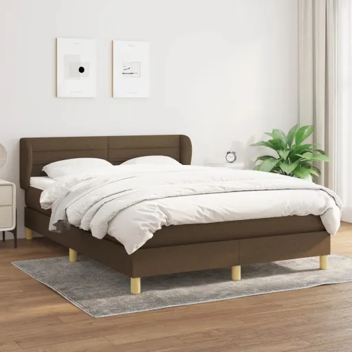 Cama Box Spring Con Colchón Tela Marrón Oscuro 140x200 cm