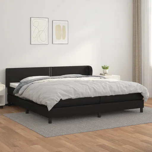 Cama Box Spring Con Colchón Cuero Sintético Negro 200x200 cm