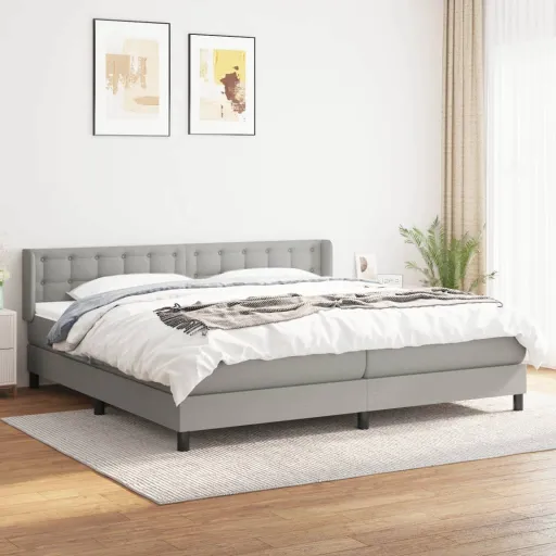 Cama Box Spring Con Colchón Tela Gris Claro 200x200 cm