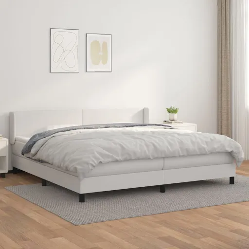 Cama Box Spring Con Colchón Cuero Sintético Blanco 200x200 cm