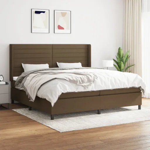 Cama Box Spring Con Colchón Tela Marrón Oscuro 200x200 cm