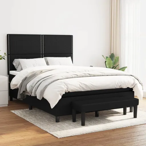 Cama Box Spring Con Colchón Tela Negro 140x200 cm