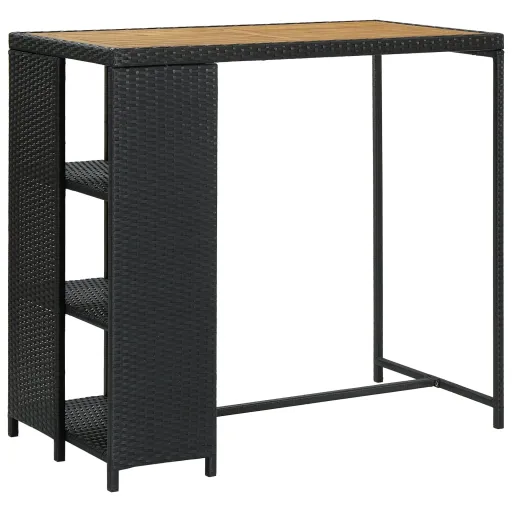 Mesa Bar Estante Almacenaje 120x60x110 cm Ratán Sintético Negro