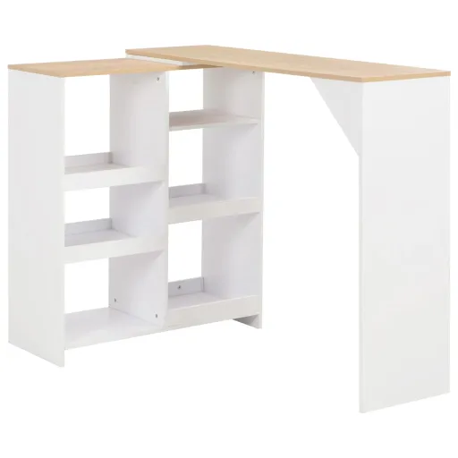 Mesa Alta de Bar Con Estante Móvil Blanca 138x39x110 cm