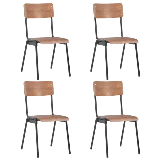 Sillas de Comedor 4 Uds Contrachapada Maciza y Acero Marrón