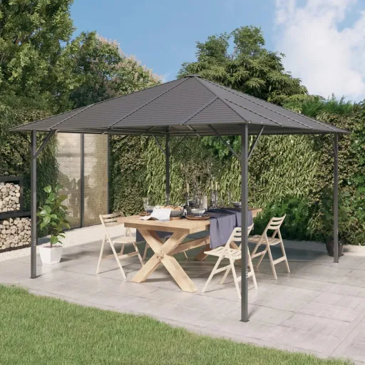 Cenador Con Techo Gris Antracita 3x3 m