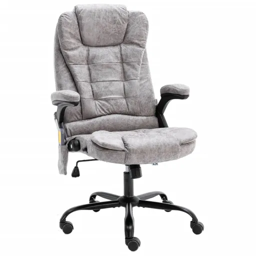 Silla de Oficina de Masaje Piel de Ante Sintética Gris Claro