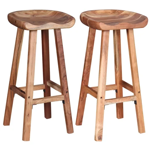 Taburetes de Barra de Cocina 2 Unidades Madera Maciza de Acacia