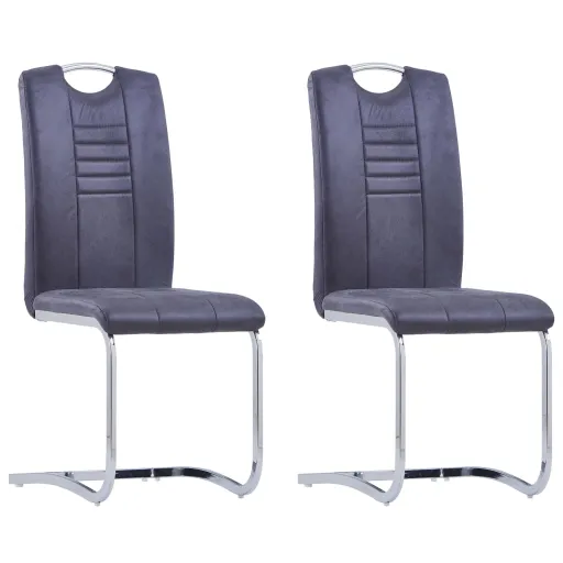 Sillas de Comedor Voladizas 2 Uds Piel de Ante Artificial Gris