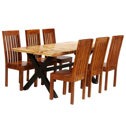 Juego de Mesas de Comedor 7 Uds Madera Maciza de Acacia y Mango