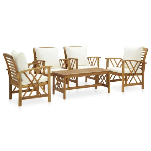 Juego Muebles de Jardín y Cojines 5 Piezas Madera Maciza Acacia