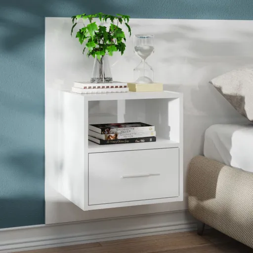 Mesita de Noche de Pared Blanco Brillante