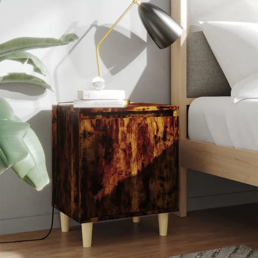Mesita de Noche Con Patas Madera Roble Ahumado 40x30x50 cm