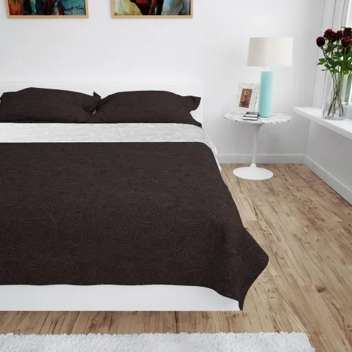 Cubrecama Acolchado Doble Cara 220x240 cm Crema y Marrón