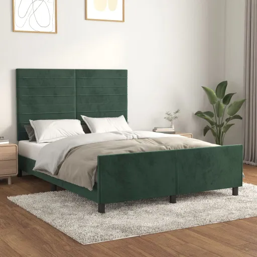 Estructura Cama Sin Colchón Terciopelo Verde Oscuro 140x200 cm