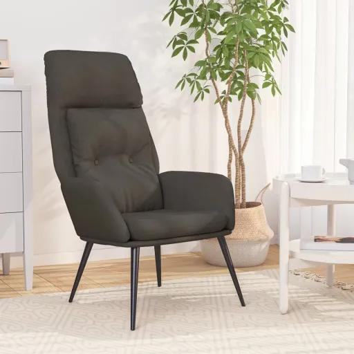 Sillón de Relax de Cuero Sintético de Ante Gris Oscuro