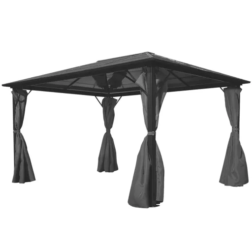 Cenador Con Cortina Gris Antracita Aluminio 400x300 cm