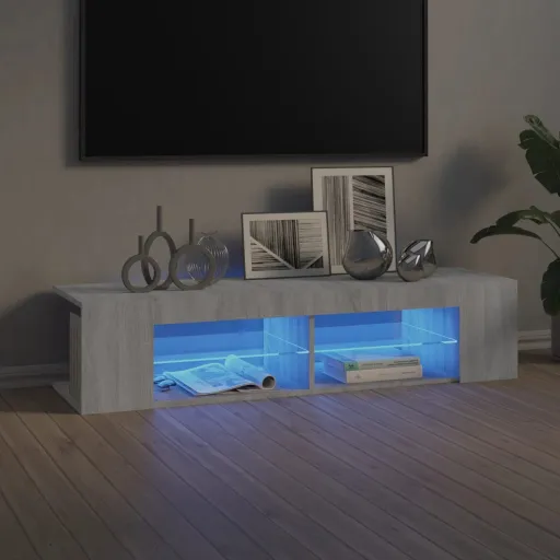 Mueble de TV Con Luces LED Gris Sonoma 135x39x30 cm