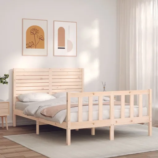 Estructura de Cama de Matrimonio Con Cabecero Madera Maciza
