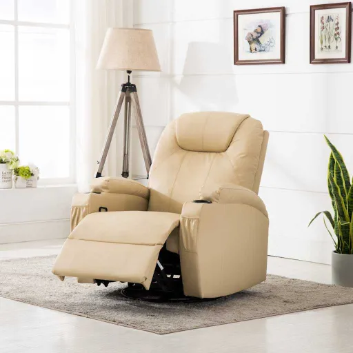 Sillón de Masaje Mecedora de Cuero Sintético Crema