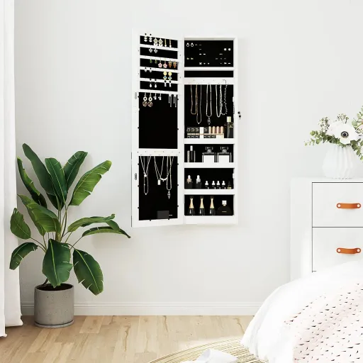 Espejo Con Joyero y Luces LED Para Pared Blanco