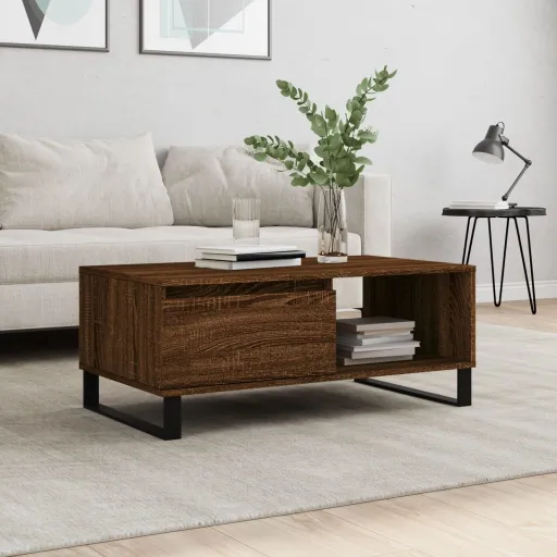 Mesa de Centro Madera Contrachapada Marrón Roble 90x50x36,5 cm