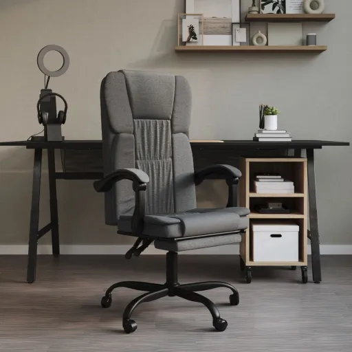 Silla de Oficina Reclinable de Tela Gris Oscuro