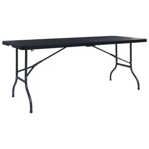 Mesa de Jardín Plegable Imitación Ratán HDPE Negro 180x75x72 cm