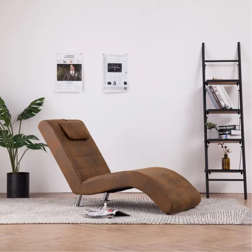 Diván Con Almohada de Piel de Ante Artificial Marrón