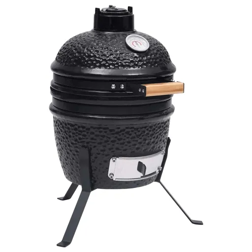 Barbacoa 2 en 1 Ahumadora Kamado de Cerámica Negro 56 cm