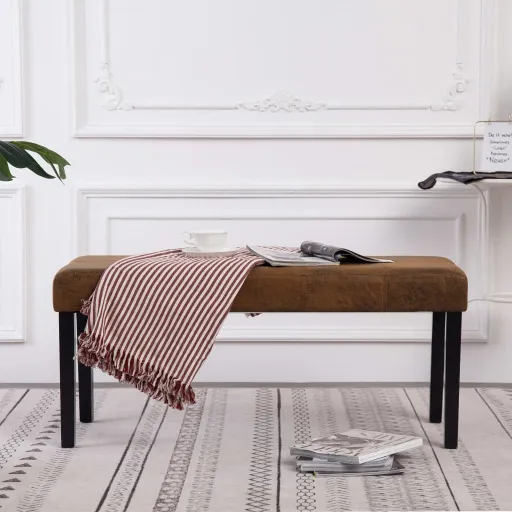 Banco de Piel de Ante Artificial 106 cm Marrón