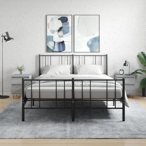 Mesita de Noche 2 Uds Madera Ingeniería Gris Sonoma 40x35x50 cm