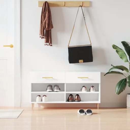 Banco Zapatero Madera de Ingeniería Blanco 102x35x55 cm