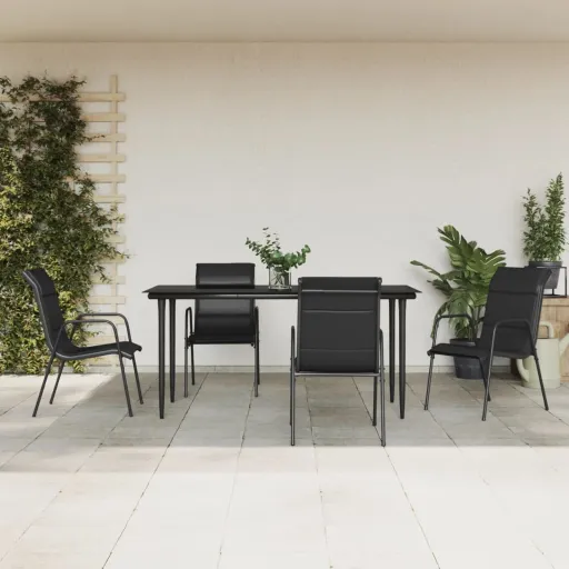Juego de Comedor Para Jardín 5 Piezas Acero y Textilene Negro