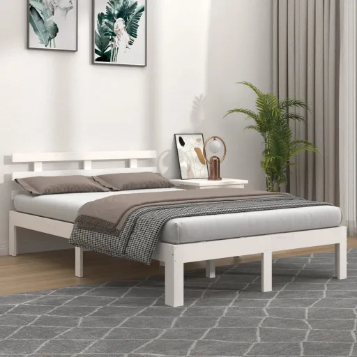 Estructura de Cama Sin Colchón Madera Maciza Blanco 140x200 cm